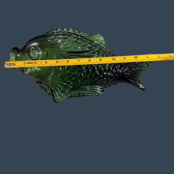 MCM Barware Green Glass Fish Bottle Decanter Bidders Whiskey Bottle Decor Retro - Picture 9 of 9